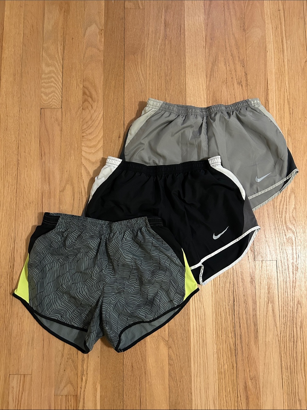 Set of 3 Nike Women’s Athletic Running Shorts — Small — Black / Gray / Neon